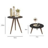 Conjunto 2 Mesas Retrô Natália - Pés Palito Lateral Apoio Mdf Mdp Preto - J3 Móveis - 2