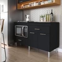 Balcão Para Cooktop 1,40m 5 Bocas 2 Portas Turim Preto - 1