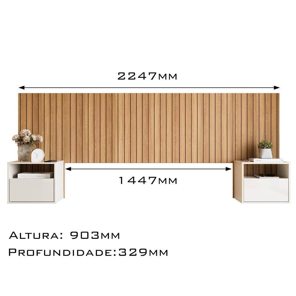 Cabeceira Box Casal 1.45 Efeito Ripado C- 2 Mesas De Cabeceira Suspensa Cross Freijó - Movelove - 4