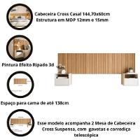 Cabeceira Box Casal 1.45 Efeito Ripado C- 2 Mesas De Cabeceira Suspensa Cross Freijó - Movelove - 3