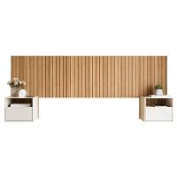 Cabeceira Box Casal 1.45 Efeito Ripado C- 2 Mesas De Cabeceira Suspensa Cross Freijó - Movelove - 7