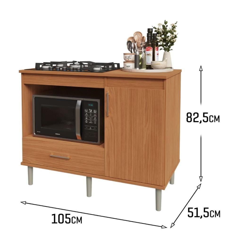 Balcão Para Cooktop 1,05m 5 Bocas 1 Nicho Com 1 Porta E Gaveta Turim Nature - 4