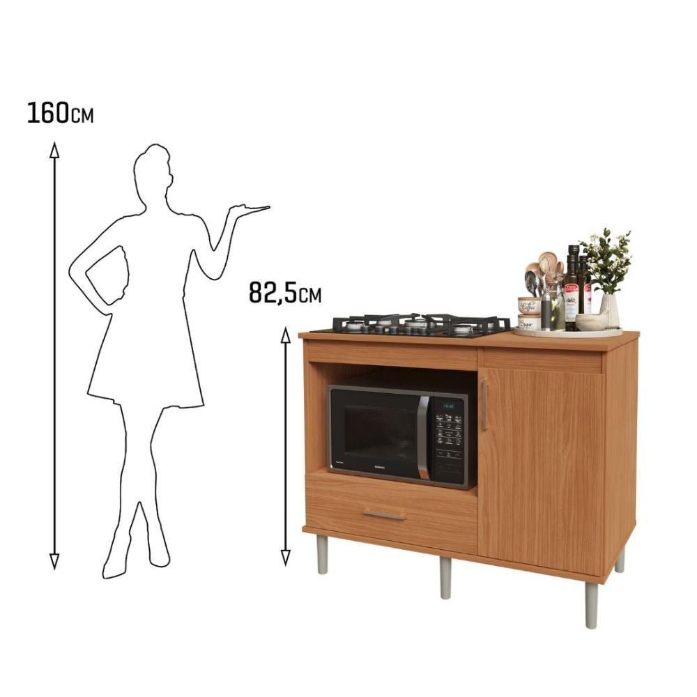 Balcão Para Cooktop 1,05m 5 Bocas 1 Nicho Com 1 Porta E Gaveta Turim Nature - 5