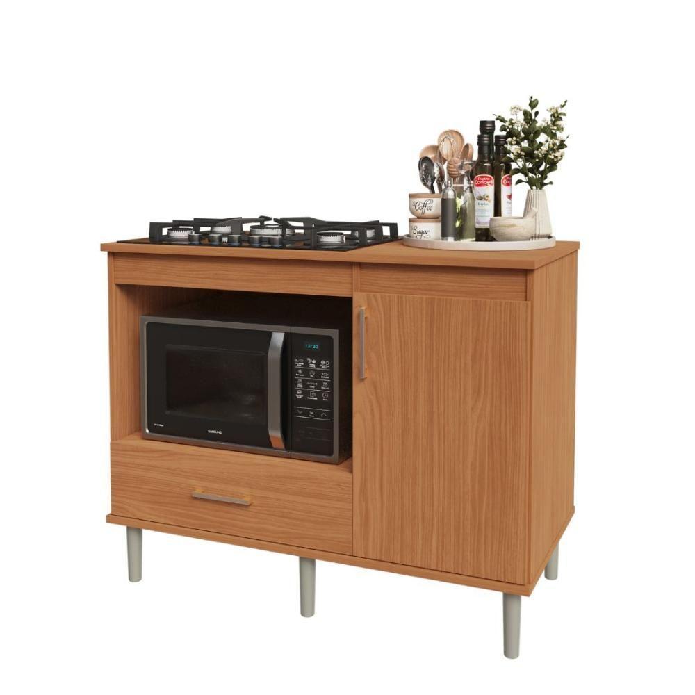 Balcão Para Cooktop 1,05m 5 Bocas 1 Nicho Com 1 Porta E Gaveta Turim Nature - 7