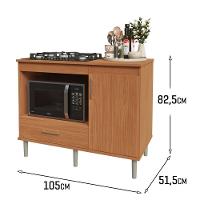 Balcão Para Cooktop 1,05m 5 Bocas 1 Nicho Com 1 Porta E Gaveta Turim Nature