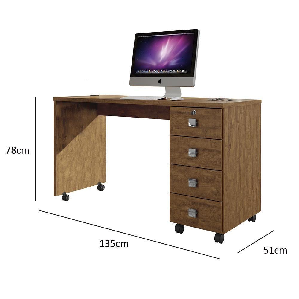 Escrivaninha Para Computador Office Dubai - Mdp 4 Gavetas Amêndoa - Lukaliam Móveis - 2