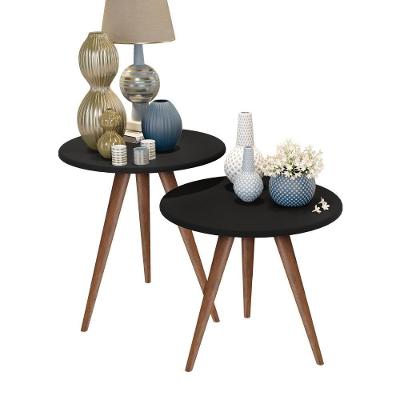 Conjunto Mesa 2 Mesas Laterais Isa - Mdf Pés De Madeira Pintura Uv Isa - J3 Móveis