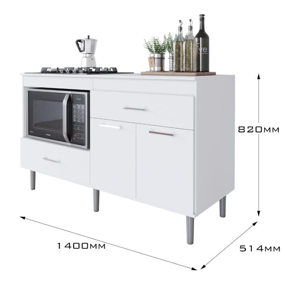Balcão Para Cooktop 1,40m 5 Bocas 2 Portas Turim Branco - 4