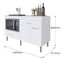 Balcão Para Cooktop 1,40m 5 Bocas 2 Portas Turim Branco