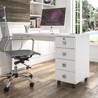 Conjunto De Escritório Office Escrivaninha Com Rodizios Multiuso Branco - 2