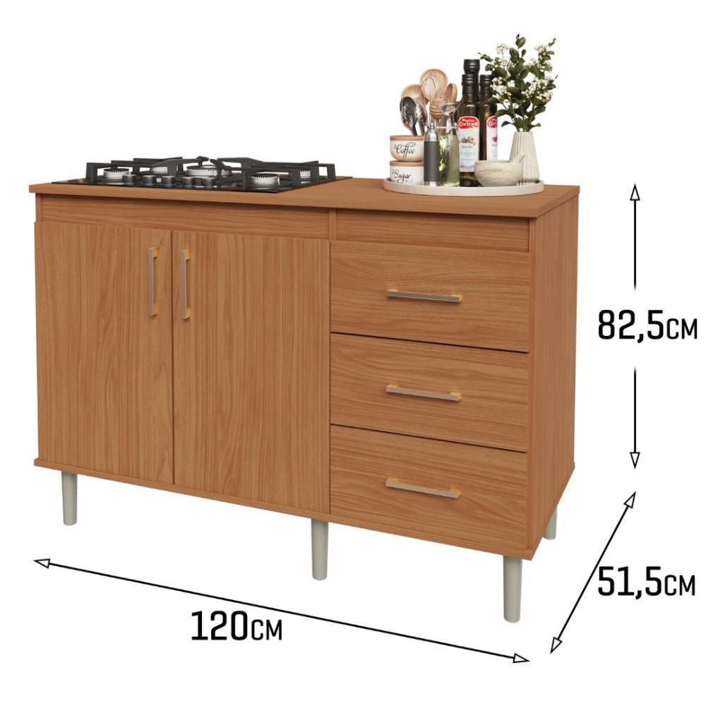 Balcão Em Mdp Para Cooktop 1,20m 5 Bocas 2 Portas E 3 Gavetas Turim Nature - 3