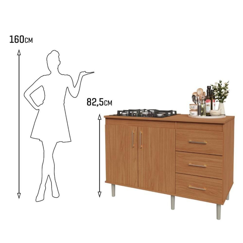 Balcão Em Mdp Para Cooktop 1,20m 5 Bocas 2 Portas E 3 Gavetas Turim Nature - 5