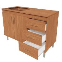 Balcão Em Mdp Para Cooktop 1,20m 5 Bocas 2 Portas E 3 Gavetas Turim Nature