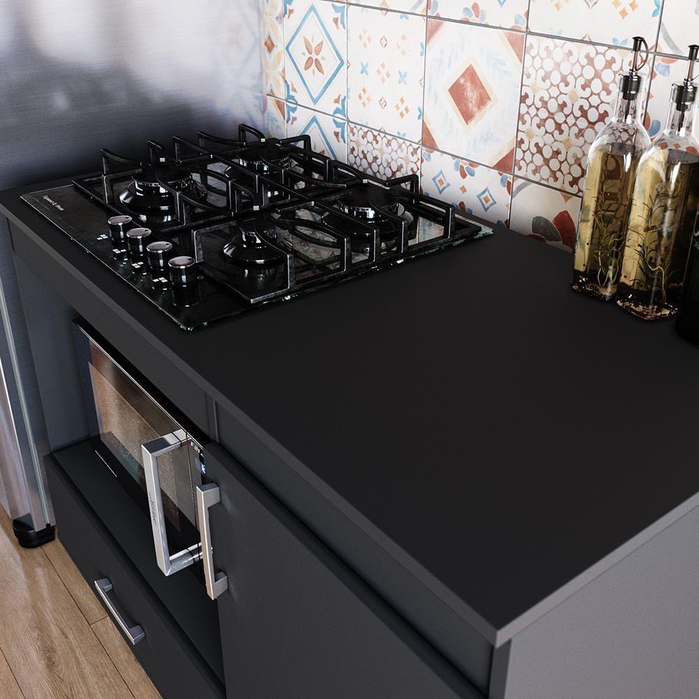 Balcão Para Cooktop 1,05m 4 Bocas 1 Nicho Com 1 Porta E Gaveta Turim Preto - 2