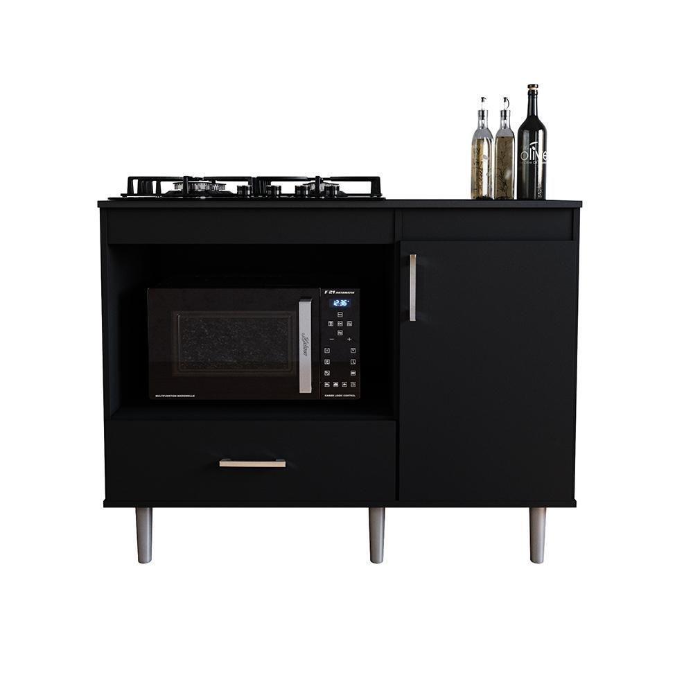 Balcão Para Cooktop 1,05m 4 Bocas 1 Nicho Com 1 Porta E Gaveta Turim Preto - 8
