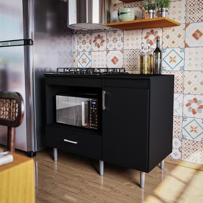 Balcão Para Cooktop 1,05m 4 Bocas 1 Nicho Com 1 Porta E Gaveta Turim Preto