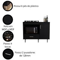 Balcão Para Cooktop 1,05m 4 Bocas 1 Nicho Com 1 Porta E Gaveta Turim Preto - 3