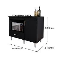 Balcão Para Cooktop 1,05m 4 Bocas 1 Nicho Com 1 Porta E Gaveta Turim Preto