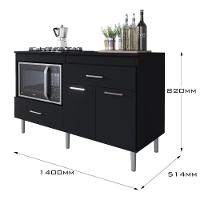 Balcão Para Cooktop 1,40m 5 Bocas 2 Portas Turim Preto Preto - 2