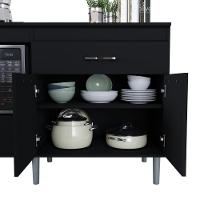 Balcão Para Cooktop 1,40m 5 Bocas 2 Portas Turim Preto Preto