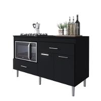 Balcão Para Cooktop 1,40m 5 Bocas 2 Portas Turim Preto Preto - 5