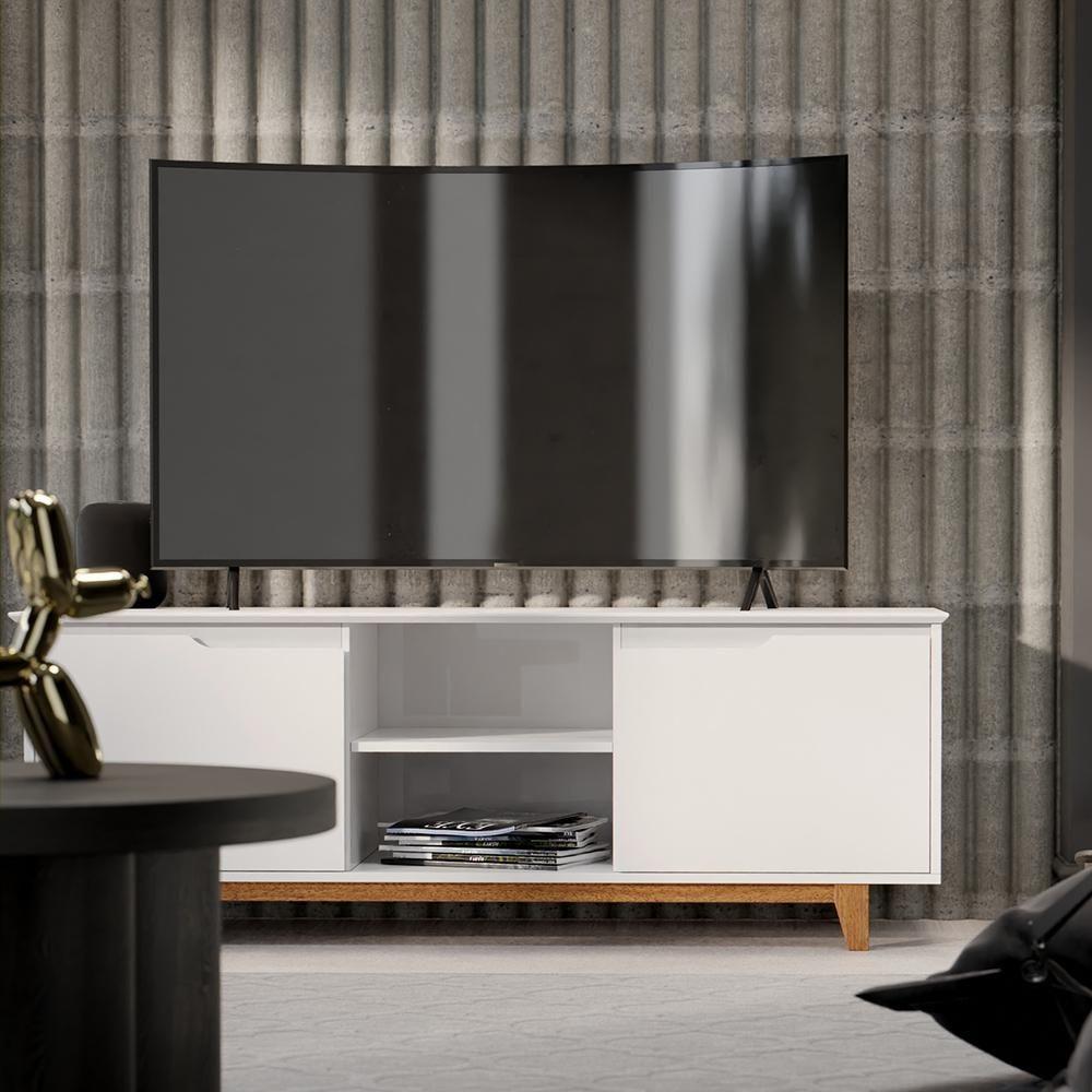 Rack Bancada Multiuso Flow - Mdf-mdp 2 Portas E Pés De Madeira - Ej Móveis - 3