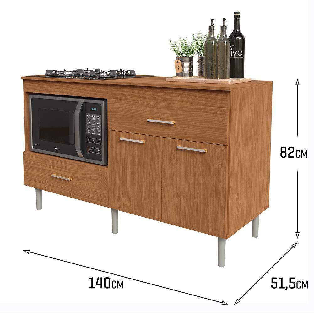 Balcão Para Cooktop 1,40m 5 Bocas 2 Portas Turim Nature - 2