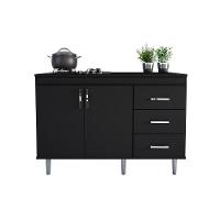 Balcão Para Cooktop 1,20m 5 Bocas 2 Portas E 3 Gavetas Turim Preto - 5