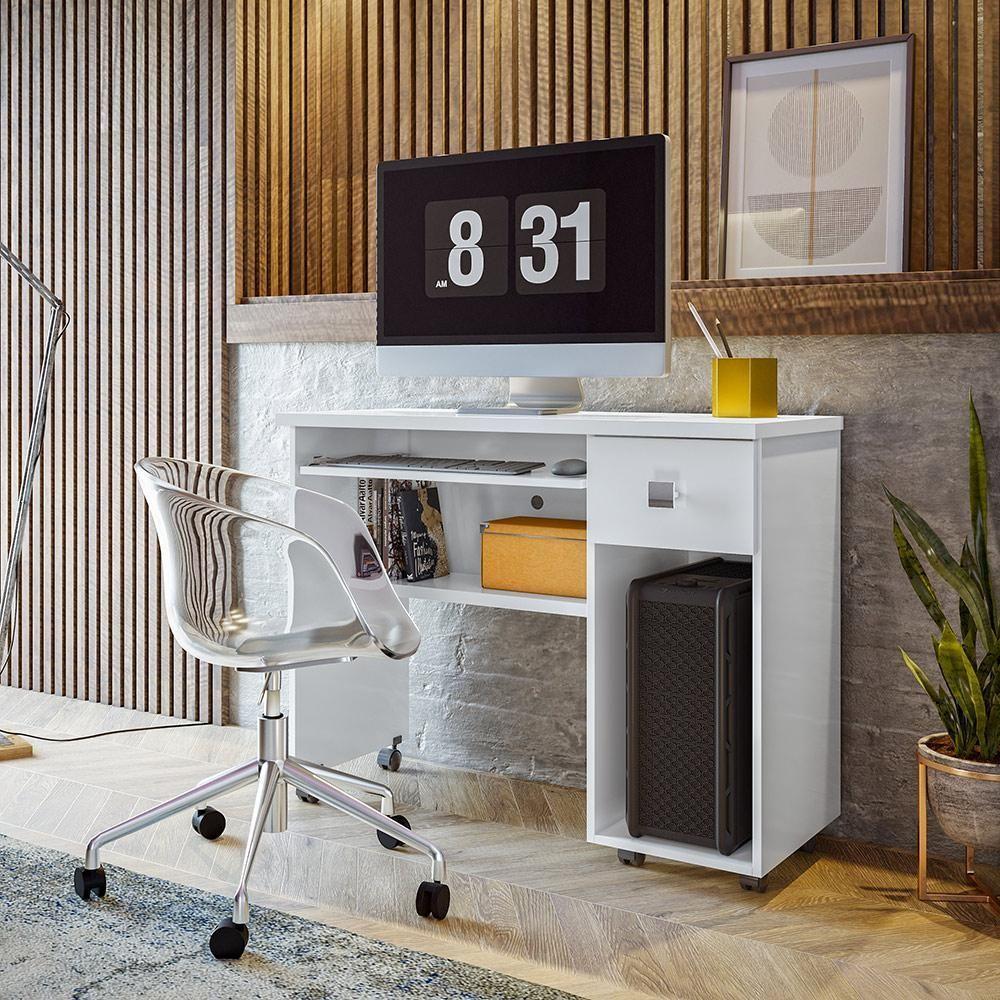 Mesa Para Computador Escrivaninha Office Vicenza Com Gaveta Branco Branco - 1