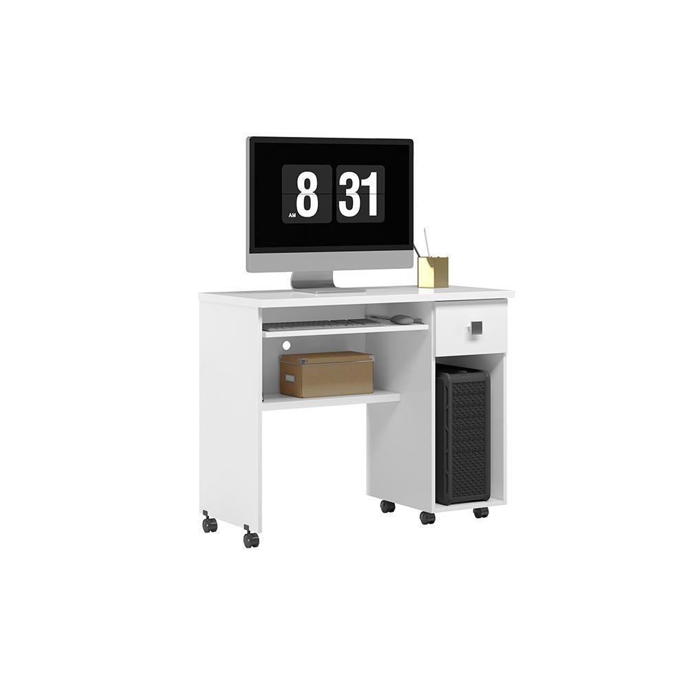 Mesa Para Computador Escrivaninha Office Vicenza Com Gaveta Branco Branco - 4