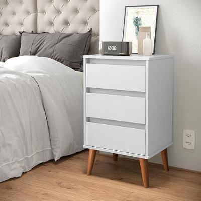 Mesa De Cabeceira Wood - Mdp 3 Gavetas Pés Madeira Maciça Branco - Ej Móveis