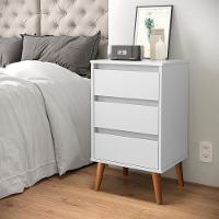 Mesa De Cabeceira Wood - Mdp 3 Gavetas Pés Madeira Maciça Branco - Ej Móveis - 1
