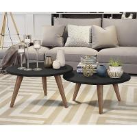 Conjunto 2 Mesas De Centro Redondas Grazi - Pé Palito Em Madeira Maciça Preto - J3 Móveis Preto - 1