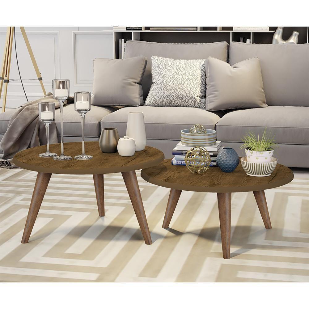 Conjunto Mesa De Centro E Mesa De Apoio Grazi - Pés De Madeira Madeirado - J3 Móveis - 1
