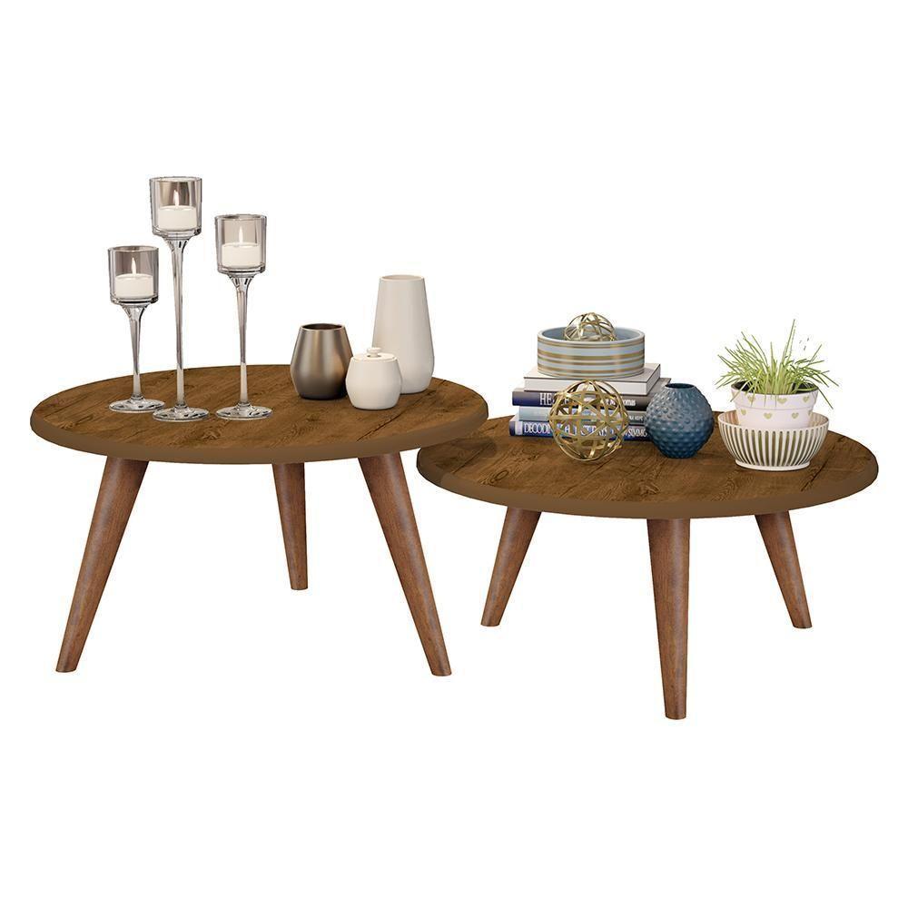 Conjunto Mesa De Centro E Mesa De Apoio Grazi - Pés De Madeira Madeirado - J3 Móveis - 4