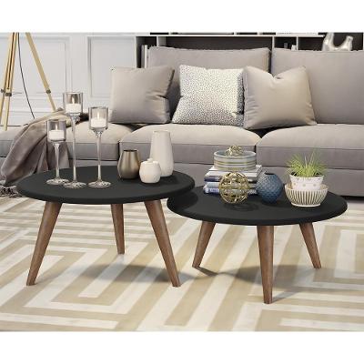 Conjunto Mesa De Centro E Mesa De Apoio Grazi - Pés De Madeira Preto - J3 Móveis