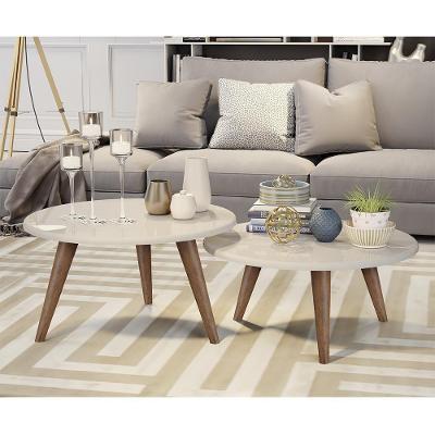 Conjunto Mesa De Centro E Mesa De Apoio Grazi - Pés De Madeira Off White - J3 Móveis