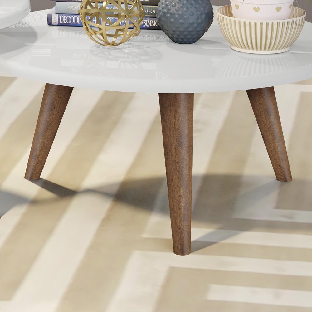 Conjunto Mesa De Centro E Mesa De Apoio Grazi - Pés De Madeira Branco - J3 Móveis - 3