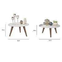 Conjunto Mesa De Centro E Mesa De Apoio Grazi - Pés De Madeira Branco - J3 Móveis - 2