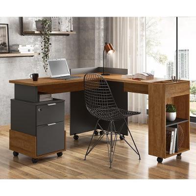 Conjunto Office Alessa - Mdf Rodízios Puxadores Cromados Chumbo-amêndoa - Lukaliam Móveis