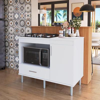 Kit Bancada Ilha Para Cozinha + Balcão Para Cooktop 1,05m 5 Bocas Turim Branco Branco