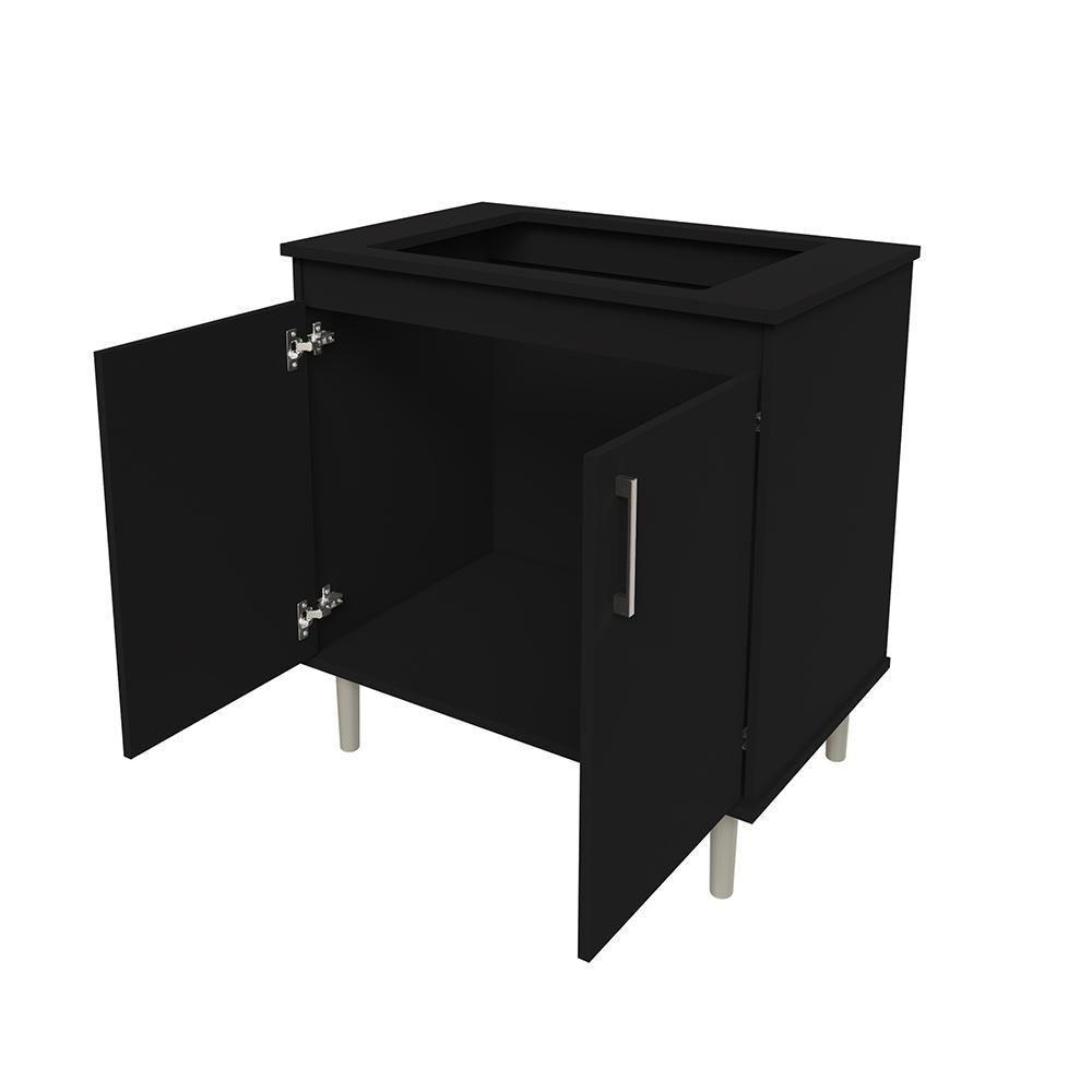 Kit Bancada Ilha Para Cozinha + Balcão Para Cooktop 0,80m 5 Bocas 2 Portas Turim Preto Preto - 4