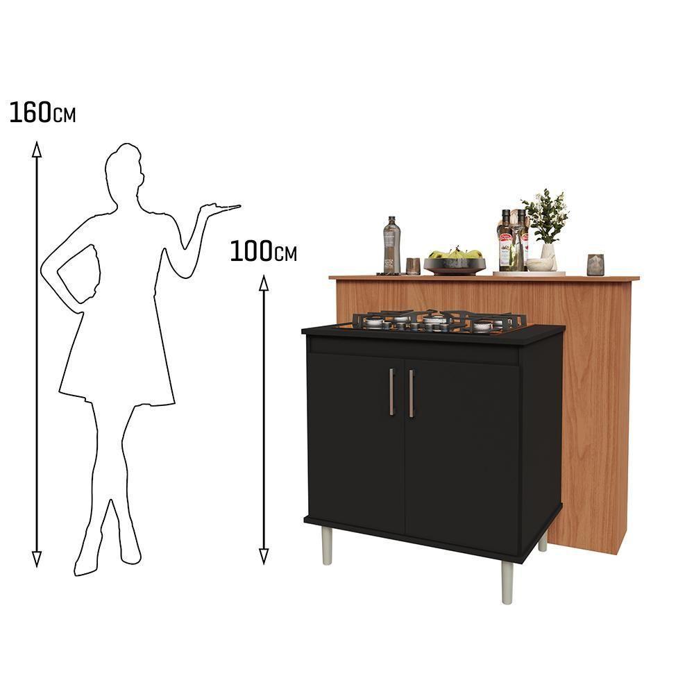 Kit Bancada Ilha Para Cozinha + Balcão Para Cooktop 0,80m 5 Bocas 2 Portas Turim Preto Preto - 7