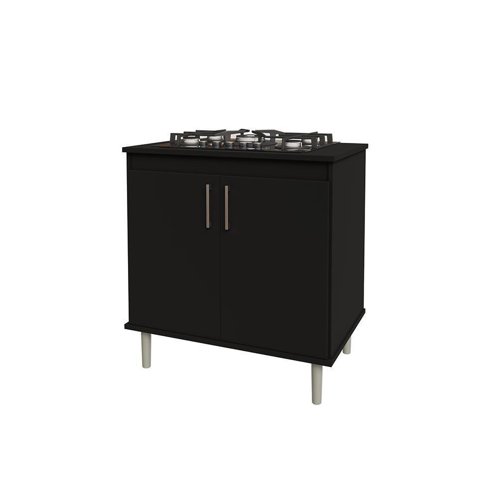 Kit Bancada Ilha Para Cozinha + Balcão Para Cooktop 0,80m 5 Bocas 2 Portas Turim Preto Preto - 10