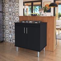 Kit Bancada Ilha Para Cozinha + Balcão Para Cooktop 0,80m 5 Bocas 2 Portas Turim Preto Preto - 1