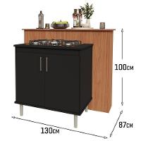 Kit Bancada Ilha Para Cozinha + Balcão Para Cooktop 0,80m 5 Bocas 2 Portas Turim Preto Preto - 5