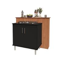 Kit Bancada Ilha Para Cozinha + Balcão Para Cooktop 0,80m 5 Bocas 2 Portas Turim Preto Preto - 8