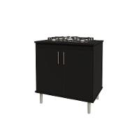 Kit Bancada Ilha Para Cozinha + Balcão Para Cooktop 0,80m 5 Bocas 2 Portas Turim Preto Preto - 10