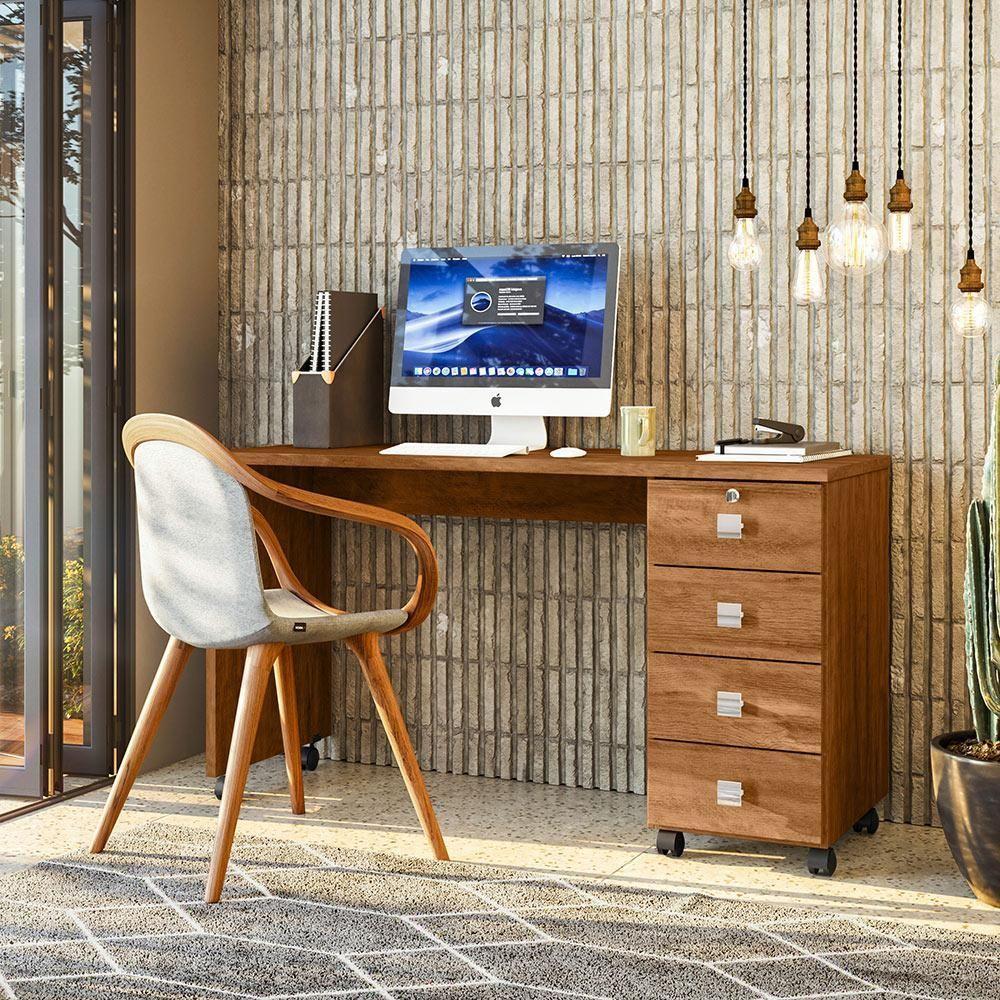 Escrivaninha Para Computador Office Em Mdp 25mm Com 4 Gavetas Dubai Lukaliam Móveis Amêndoa Amêndoa - 1