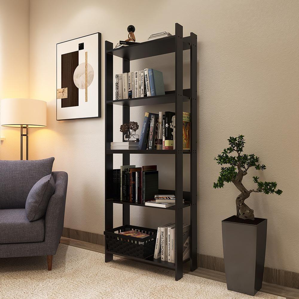 Estante Livreiro Multiuso Organizador De Livros Com 5 Prateleiras Preto Preto - 2